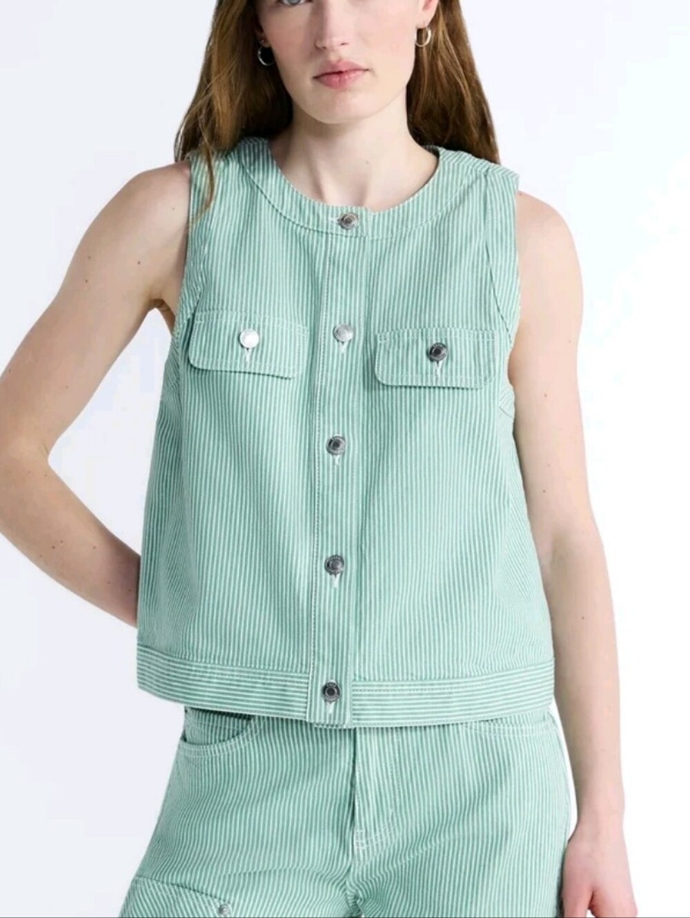 Free Assembly Women's Sleeveless Button Front Top, Size Small